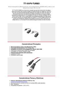 Kit de transceptores activos con conector para alimentación (12V/24Vcc/AC) TurboHD para aplicaciones de video por UTP Cat5e/6 en HD. Distancia de hasta 150 m en 4K