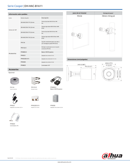 Kit Dahua DH-KIT/XVR1B04-I/4-B1A11N-0280B dvr 4 canales 1 mpx B1A11 con ente de 2.8mm 93 gds de apertura hasta 5CH+1 ip busqueda de humanos y vehiculos