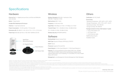 Sistema Deco X50-Outdoor IP65 (1 pieza) TP-Link Mesh Wi-Fi 6 AX3000 MU-MIMO OFDMA 2 puertos RJ45 gigabit IEEE 802.3at PoE