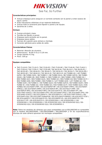 Caja de Conexiones de Metal / Compatible con DS-2CD20XX, B8-TURBOGXX, THC-B120-XX,, THC-BXX, THC-TXX