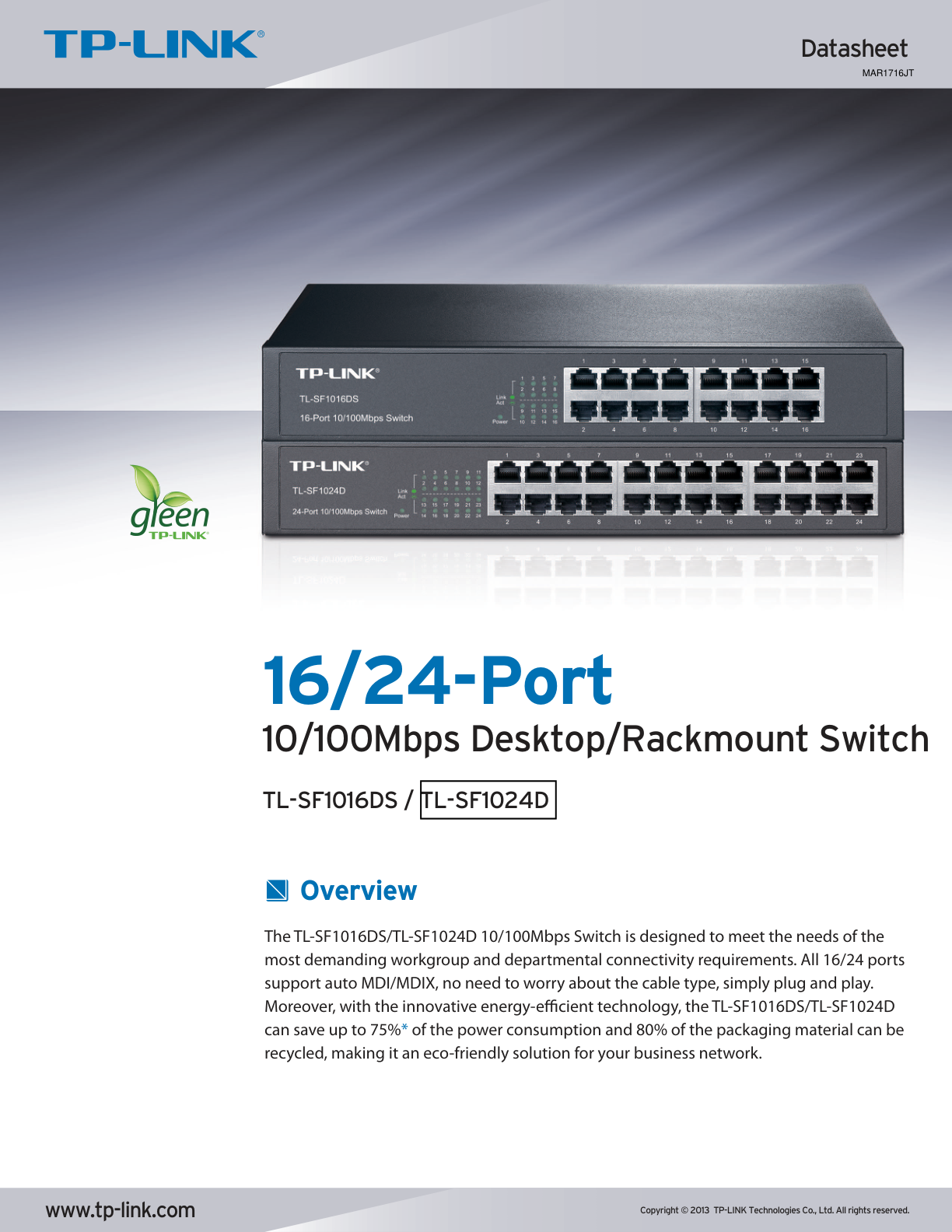 Switch TP-Link TL-SF1024D metálico escritorio/ montaje en rack 24 puertos RJ45 10/100M no administrable