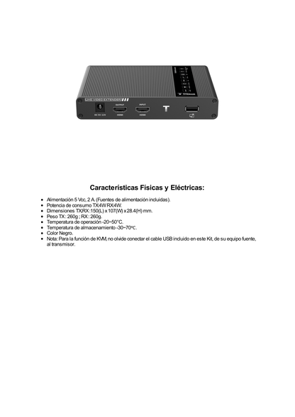 Kit extensor KVM (HDMI y USB) hasta 70 metros / Resolución 4K @ 60 Hz/ Cat 6, 6a y 7 / IPCOLOR / CERO LATENCIA / HDR10 / Salida Loop / Puerto S/PDIF / Uso 24/7 / Transmite el Video y Controla tu DVR vía USB a distancia.