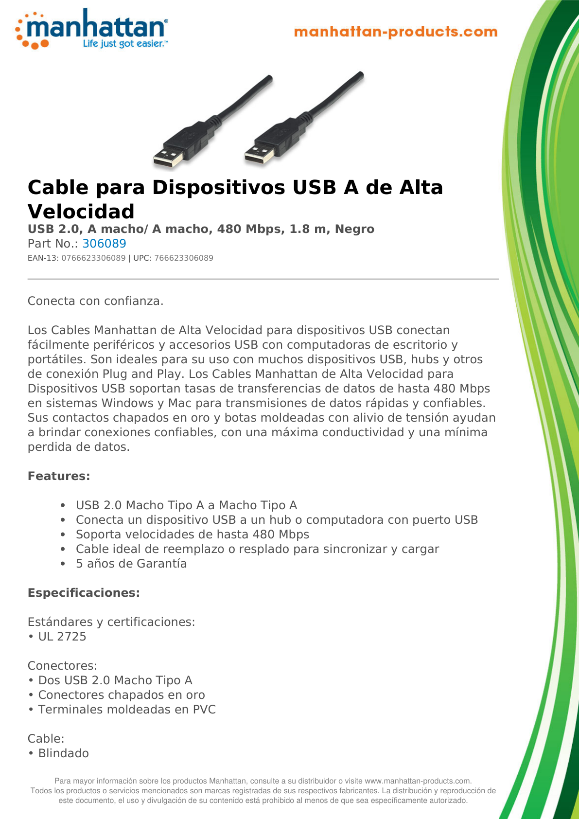 CABLE USB V2.0 A-A  1.8M  NEGRO