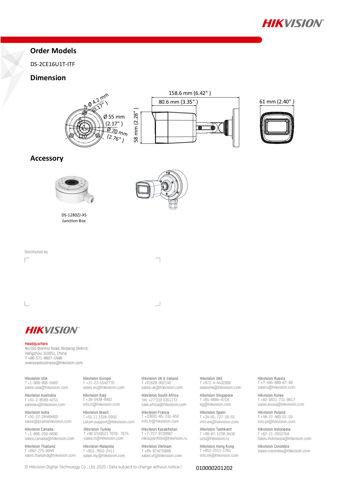 Cámara Hikvision Bullet TurboHD 4K/ 8 MPX Lente 2.8mm IR 30 Mts Metálica y Policarbonato DS-2CE16U0T-ITF Gran Angular 102°