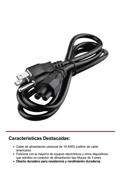 Cable de Alimentación Eléctrica para 120-240 Vca / 1. 8 metros / Tri-fásico / Conector tipo Mouse