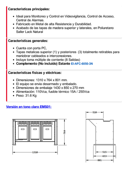 Estación Mobiliaria Profesional de Monitoreo y Control / Videovigilancia / Acceso / Alarmas / Etc... / Metal Negro y Madera Tono Oscuro