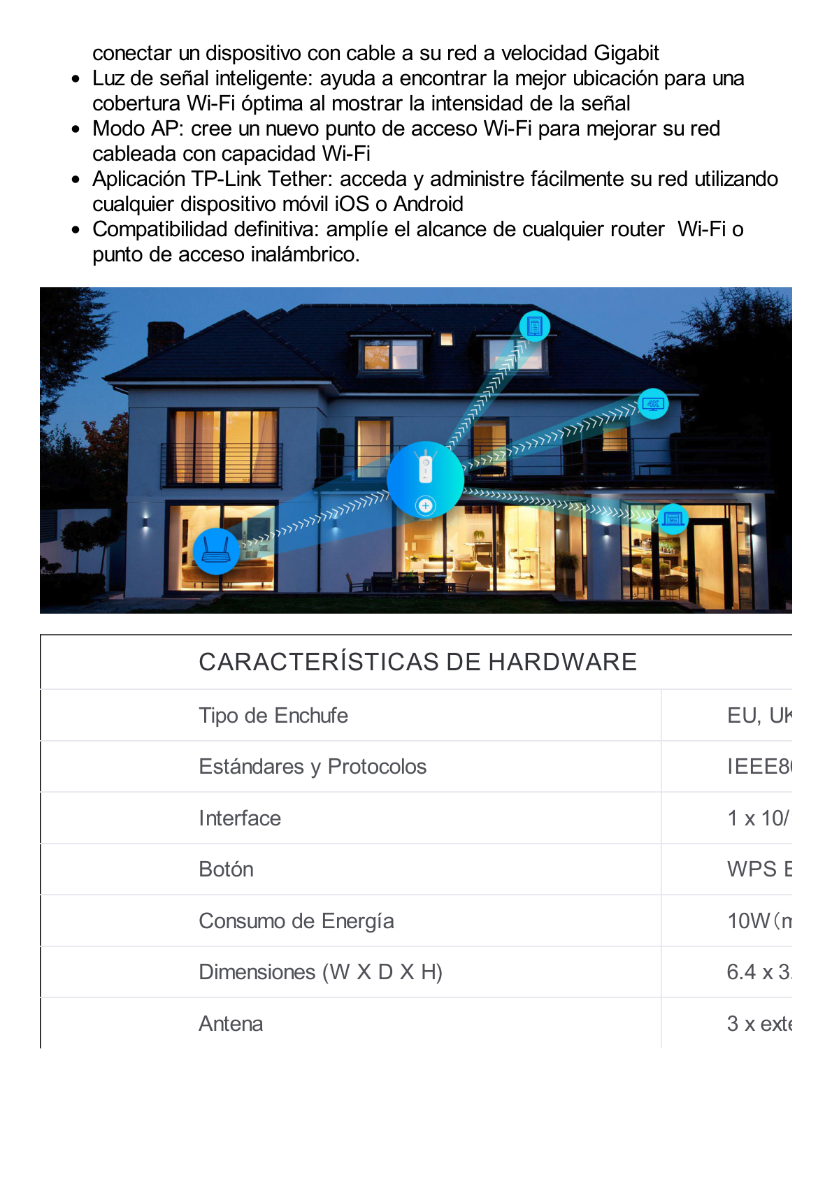 Repetidor / Extensor de Cobertura WiFi AC, 1750 Mbps, doble banda 2.4 GHz y 5 GHz, con 1 puerto 10/100/1000 Mbps, 3 antenas externas