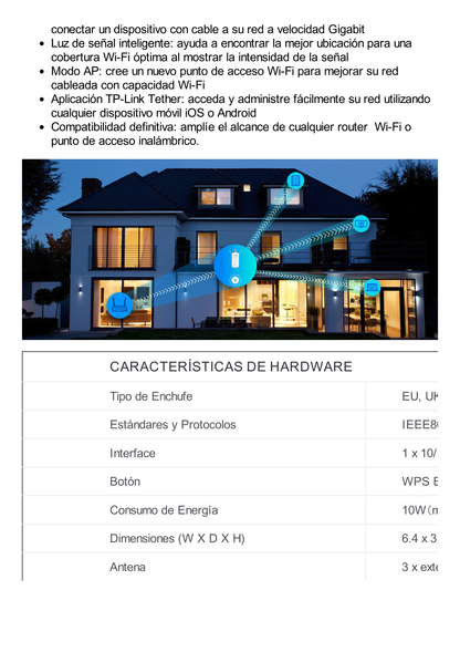 Repetidor / Extensor de Cobertura WiFi AC, 1750 Mbps, doble banda 2.4 GHz y 5 GHz, con 1 puerto 10/100/1000 Mbps, 3 antenas externas