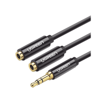 Cable Adaptador/Divisor de Audio de 3.5mm Macho a 2 Terminales de 3.5mm Hembra / 25 cm de Longitud / Cable TPE / Color Negro