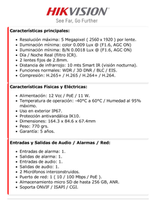 PanoVu Series / Lente Dual de 5 Megapixel / 2 Lentes Fijos de 2.8 mm / Recomendado para Pasillos o Esquinas / IP67 / IK10 / PoE / WDR 120 dB / 10 mts IR / Entrada y Salida de Audio y Alarma / MicroSD