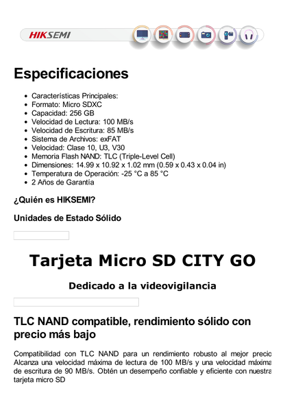 Memoria MicroSD / Clase 10 de 256 GB / Especializada Para Videovigilancia Movil (Uso 24/7) / Soporta Altas Temperaturas / 95 MB/s Lectura / 55 MB/s Escritura