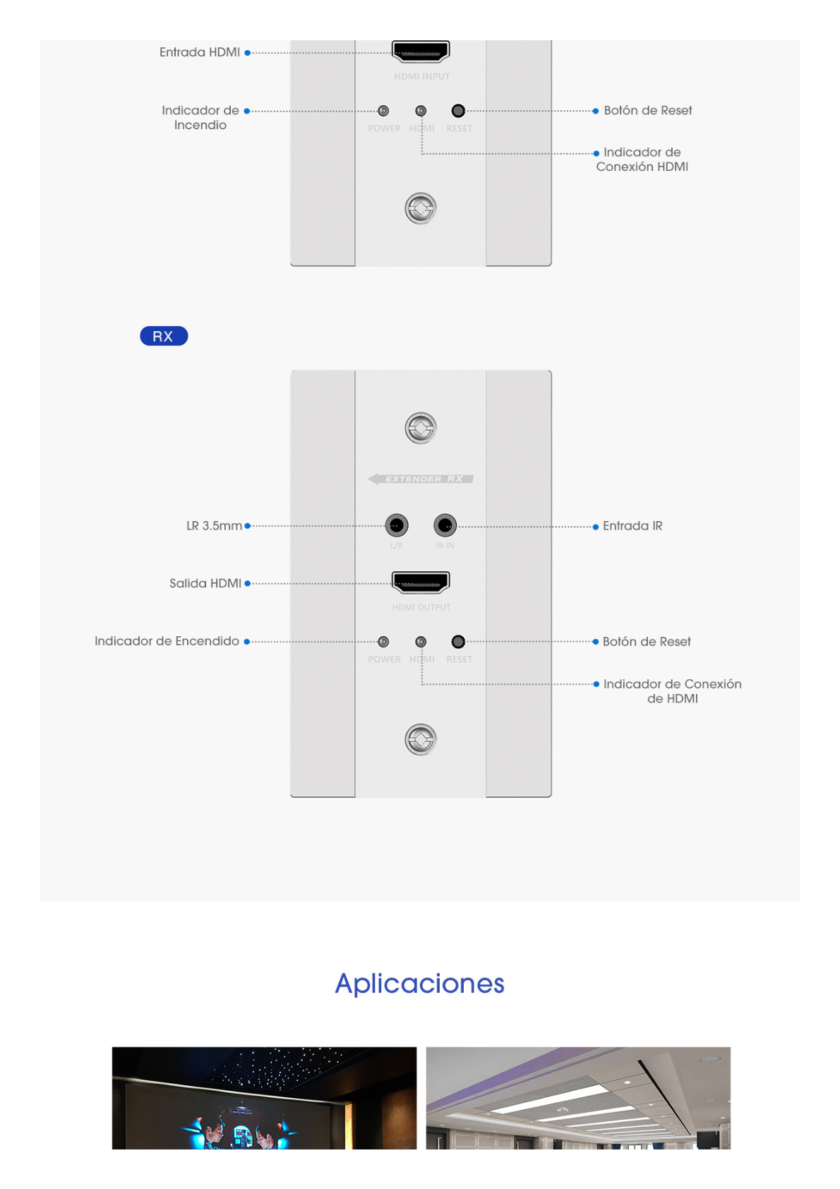 Kit Extensor HDMI en PLACAS DE PARED para distancias de 70 metros / Resolución 4K@60Hz / Cat 6/6A/ 7 / HDR/ IPCOLOR/ Cero Latencia / Soporta Control Remoto / Placa de pared de 2.74 x 4.49” (tamaño estándar de EE.UU.)