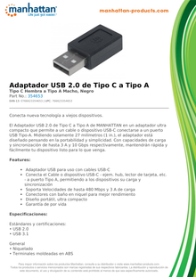 ADAPTADOR MANHATTAN USB-C AM-AH V2 NEGRO