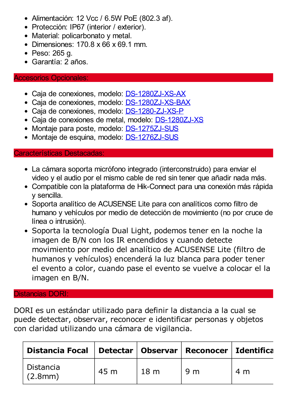 [Dual Light] Bala IP 2 Megapixel / Lente 2.8 mm / 30 mts IR + 30 mts Luz Blanca / Micrófono Integrado / ACUSENSE Lite / Exterior IP67 / H.265 / PoE / ONVIF / Micro SD