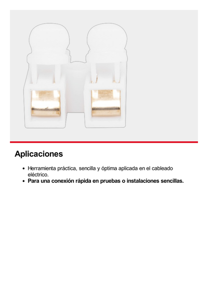 Conector tipo PUSH de 2 Contactos / Para una Conexión Rápida / Puentes de Cables