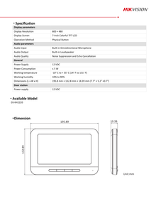 Monitor Hivision 7in Adicional para Videoportero Análogo DS-KIS202 / DS-KIS203