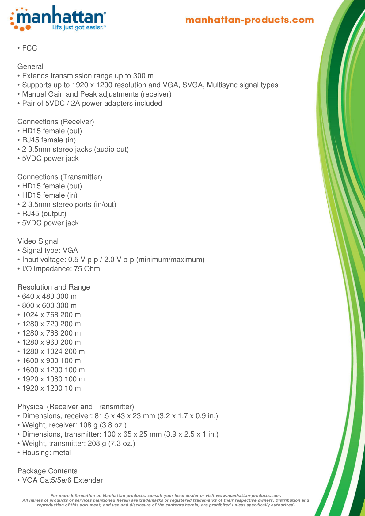 EXTENSOR VIDEO MANHATTAN SVGA+AUDIO HASTA 300M