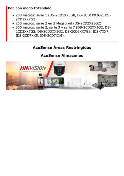 NVR 12 Megapixel (4K) / 8 canales IP / 8 Puertos PoE+ / AcuSense (Evita Falsas Alarmas) / Reconocimiento Facial / 2 Bahías de Disco Duro / HDMI en 4K / Alarmas I/O / 300 Metros PoE Modo Extendido