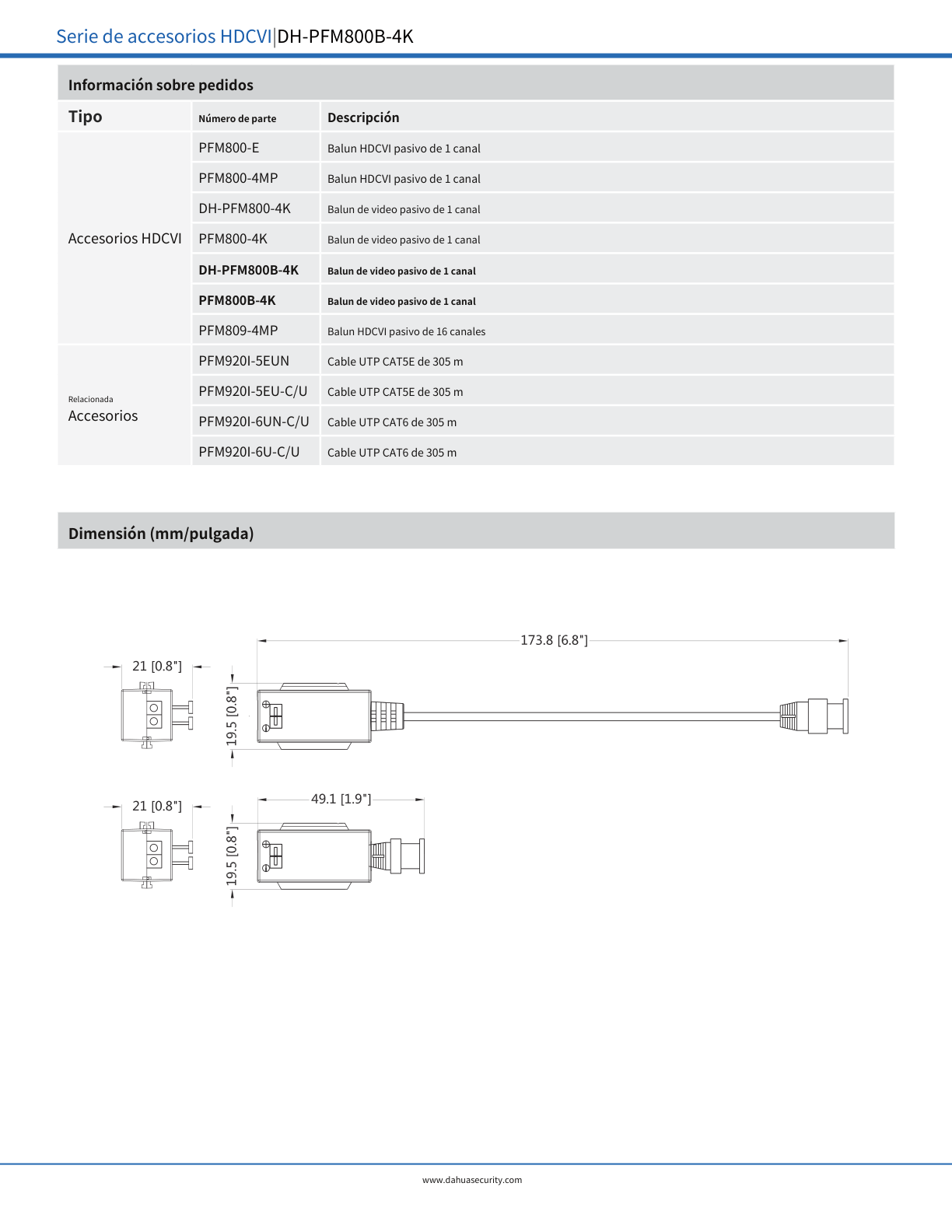 Transceptores Dahua DH-PFM800B-4K  pasivos 4 k resolucion de hasta 8 mp distancia hasta 200 m