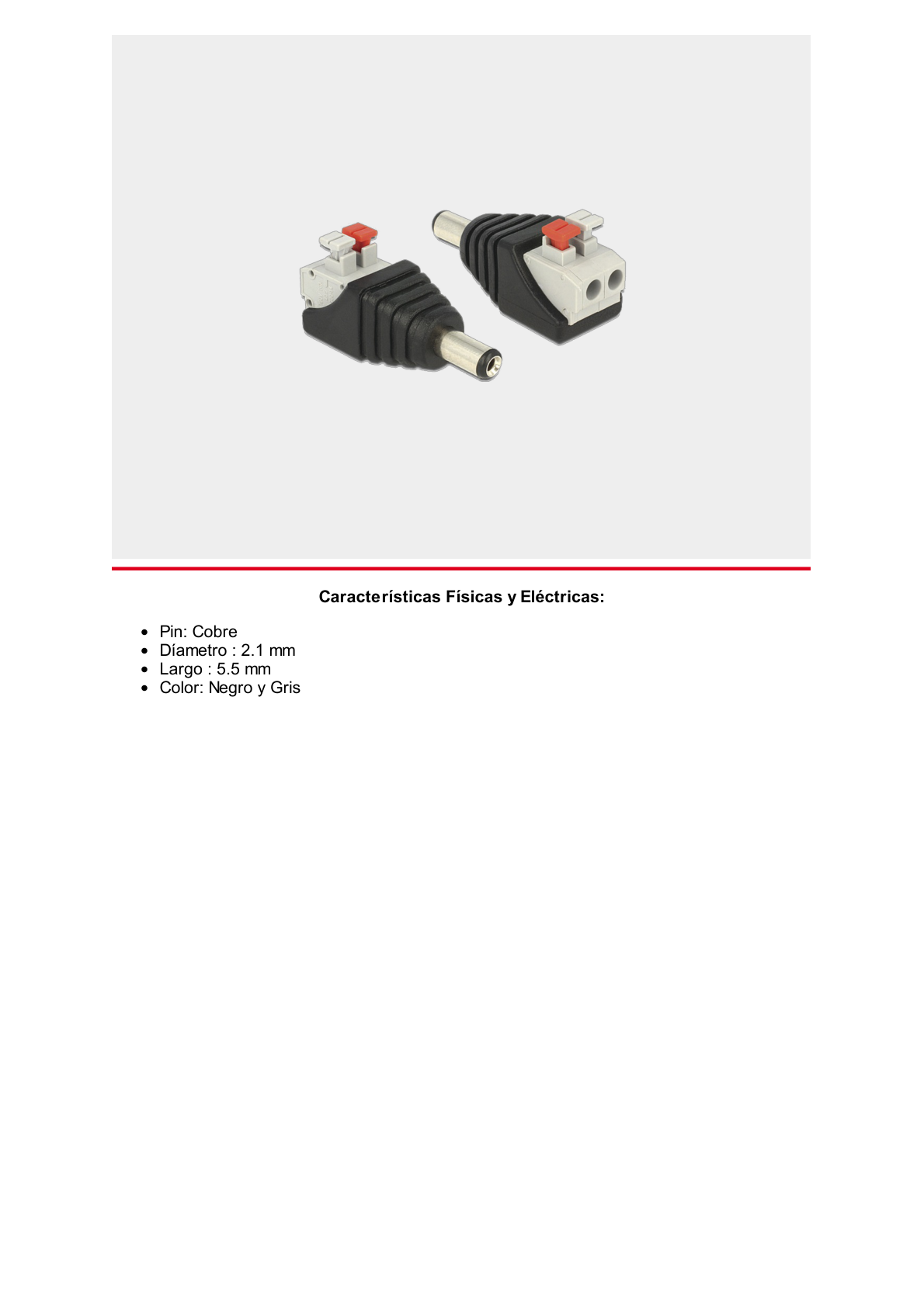 Adaptador tipo Jack de 3.5 mm Macho Polarizado de 12 Vcc con Terminales de Presión.