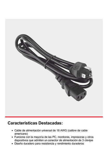 Cable de Alimentación Eléctrica para 120-240 Vca / 1. 5 Metros de Distancia