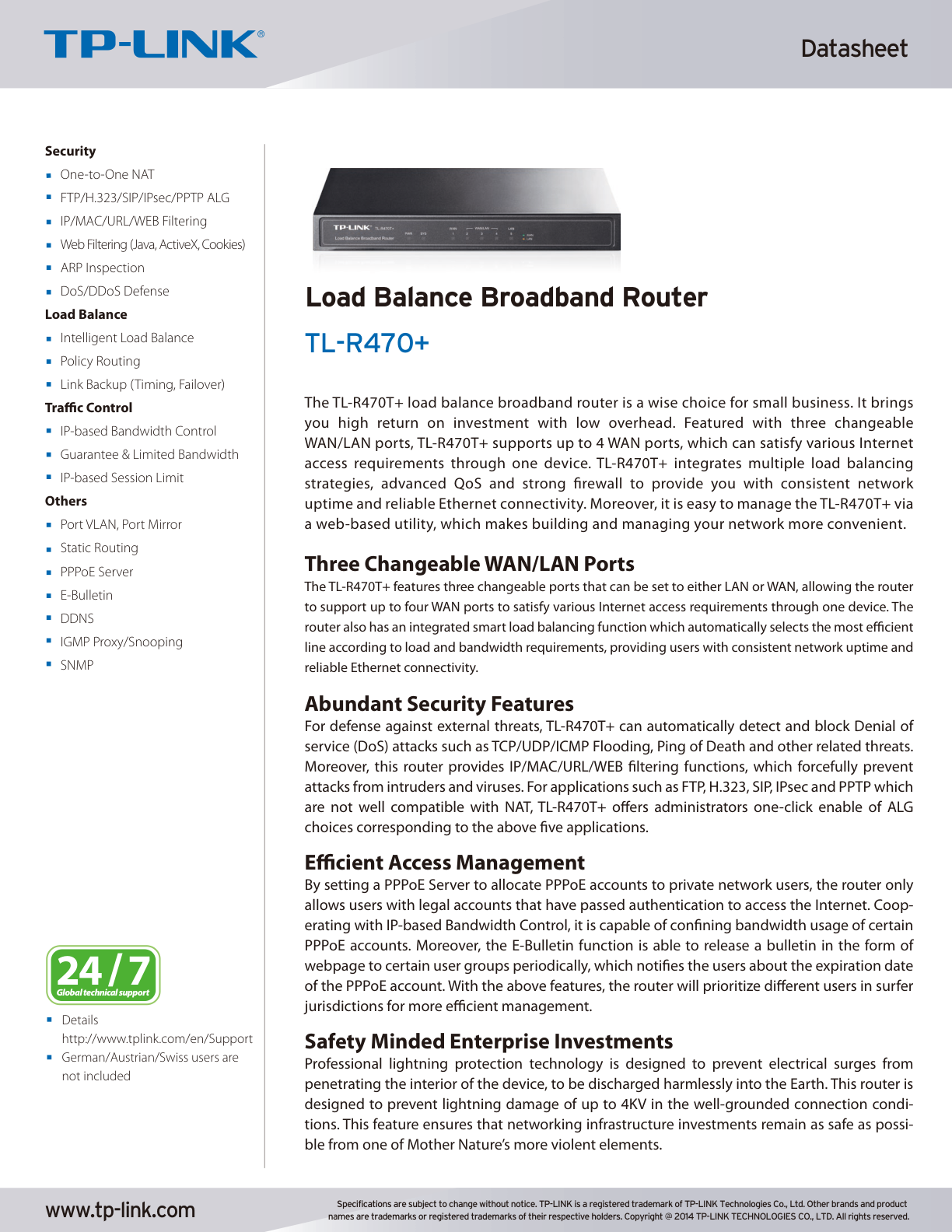 Router balanceador de carga TP-Link TL-R470T+ 2-WAN 3/5 LAN versión 6.0 con eliminador