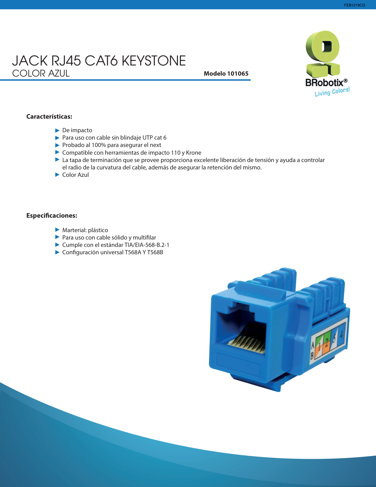 JACK BROBOTIX CAT6 KEYSTONE  COLOR AZUL