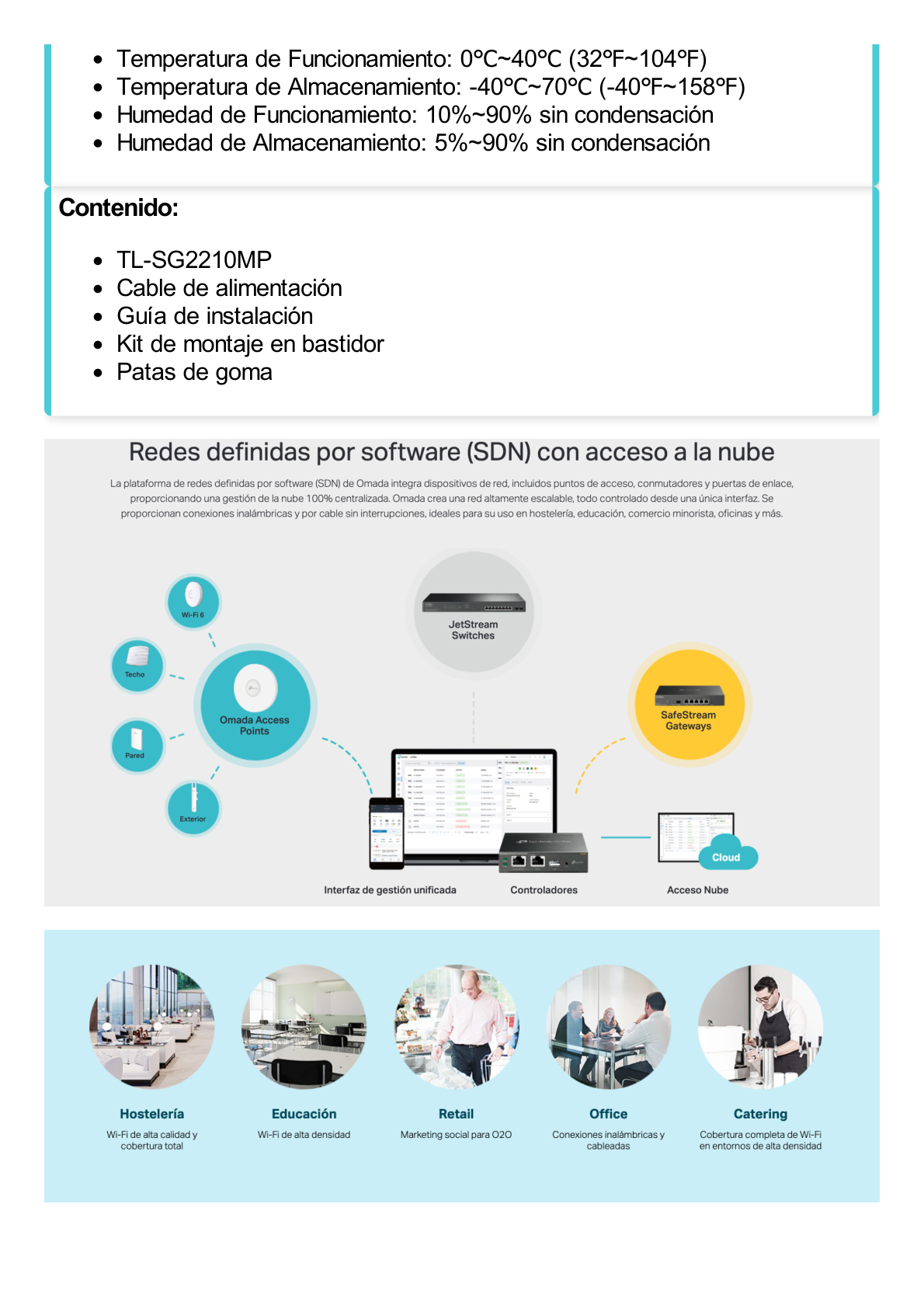 Switch PoE JetStream SDN Administrable 8 puertos 10/100/1000 Mbps + 2 puertos SFP, 8 puertos PoE, 150W, administración centralizada OMADA SDN