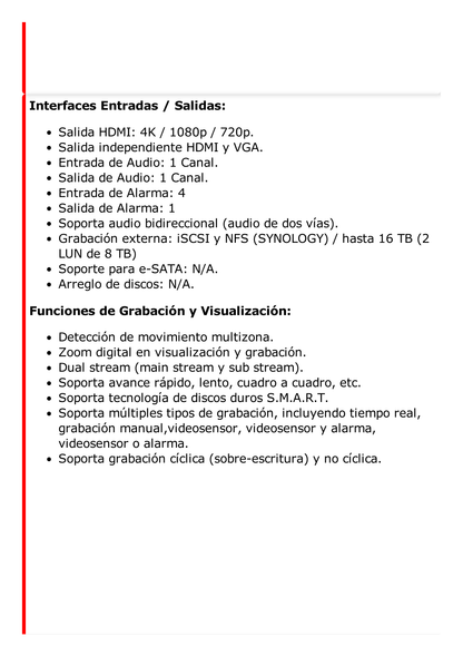 NVR 12 Megapixel (4K) / 32 canales / 16 Puertos PoE+ / Soporta Cámaras con AcuSense / Hik-Connect / 2 Bahías de Disco Duro / Switch PoE 300 mts / HDMI en 4K / Soporta POS