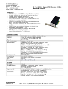 Adaptador PCI Express 3.0 x8 X-Media XM-XM-NA6821 con 2 puertos RJ45 gigabit/megabit hasta 10Gbps LED indicador de enlace