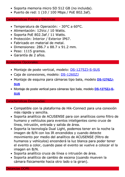 [Dual Light + 2 Micrófonos Integrados] Bala IP 6 Megapixel / Lente 4 mm / 80 mts Luz Blanca + 80 mts IR / ACUSENSE / Exterior IP67 / IK10 / WDR 120 dB / PoE / ONVIF / Micro SD / Metal / ACUSEARCH