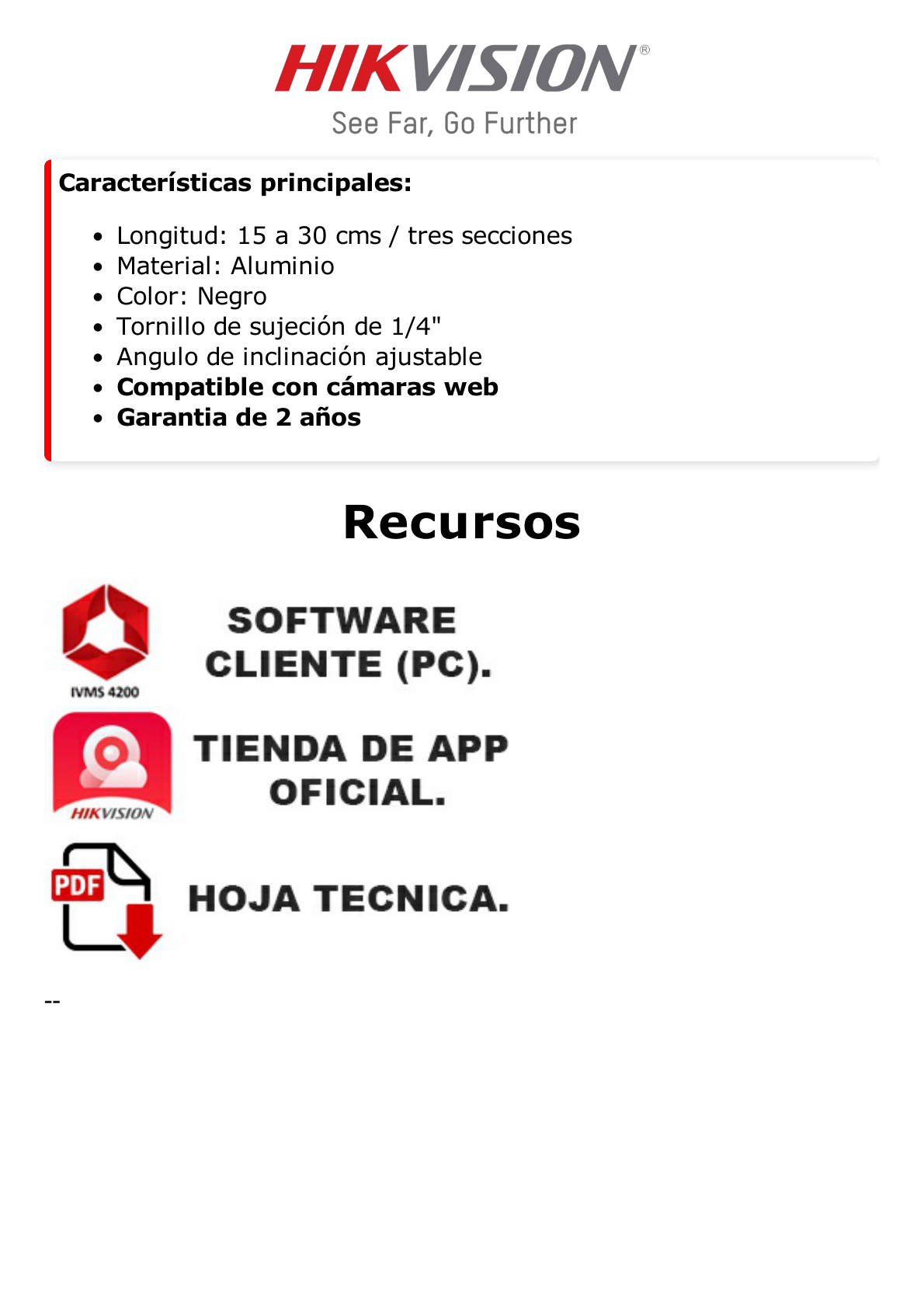 Tripie Para Cámaras Web / 15 a 30 cms / Tornillo 1/4 / Montaje Universal / Multiples Usos / Compatible con Multiples Marcas