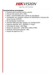 Kit Completo (Transmisor - Receptor) para Enlace PTP en 2.4 GHz / Aplicación para Elevadores / Antena Integrada de 7 dBi 2 x 2 MIMO / Autoajuste de Potencia / 200 Metros de Distancia