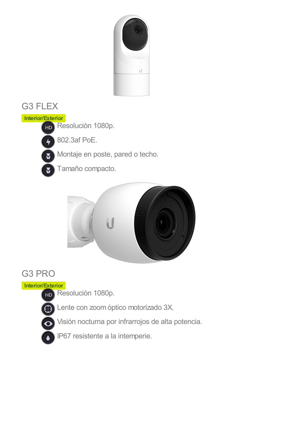 Cámara IP UniFi G4 PRO resolución Ultra HD 4K para interior y exterior IP67 con micrófono y vista nocturna, PoE 802.3af/at