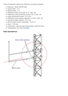 Brazo tipo F para torre STZ35 (Electrolítico).