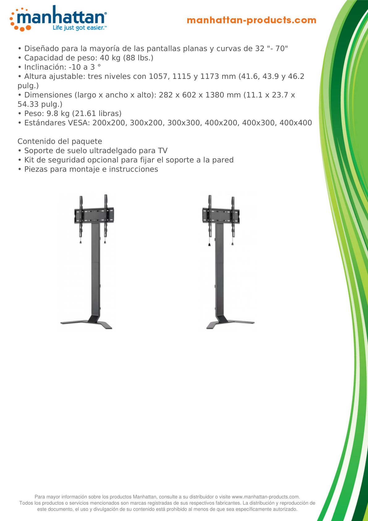 SOPORTE PARA TV MANHATTAN TIPO STAND 40KG 37 A 70 PULG