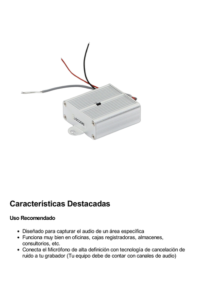 Micrófono omnidireccional, tipo cuadro, con distancia de recepción de 10 - 100 m cuadrados