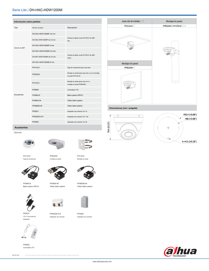 Camara Dahua DH-HAC-HDW1200MN-0280B-S4 domo 1080p lente 2.8mm IR 30 m metalica 101gds apertura IP67