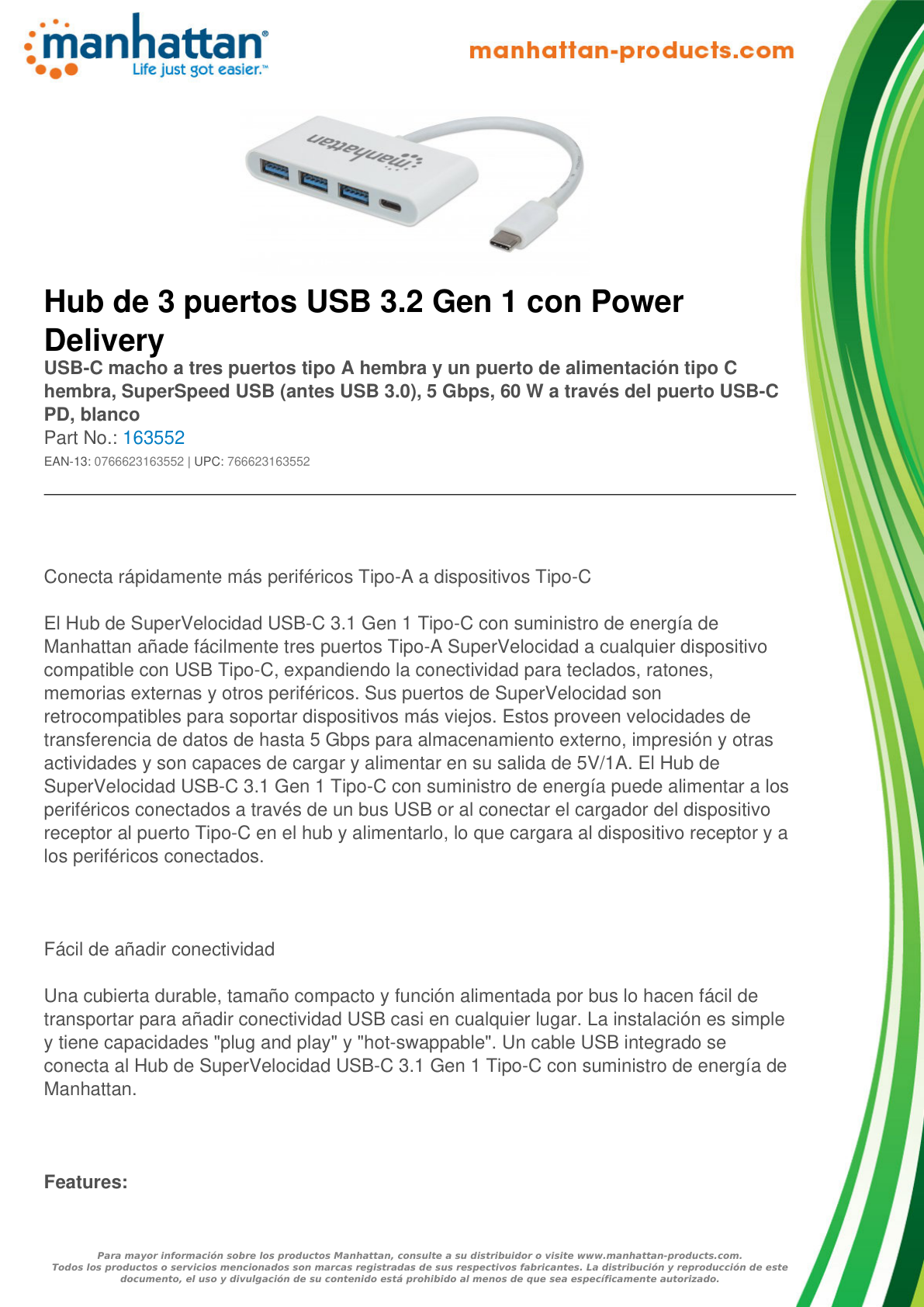 HUB USB TIPO C 3 PUERTOS A + 1 PUERTO C