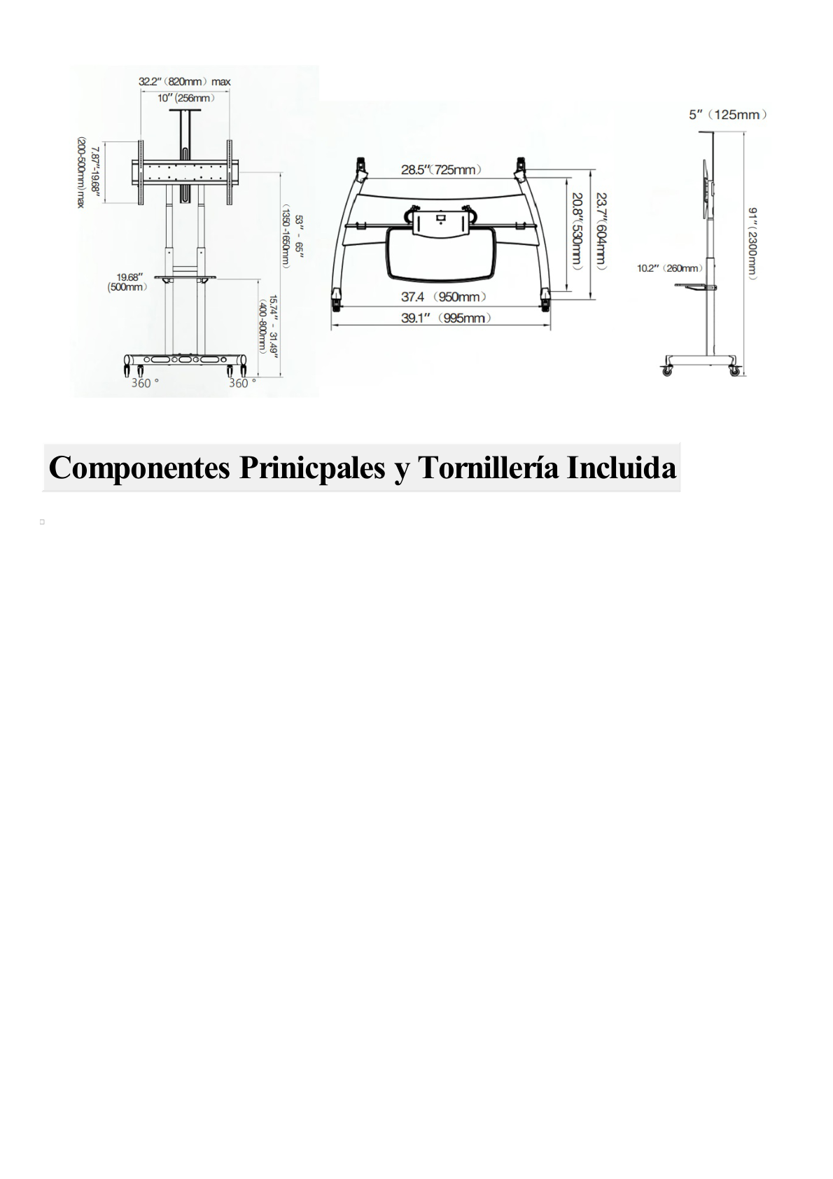 Soporte de Pantalla con Ruedas / Compatible con Monitores de 55 "a 90" / Base para Colocar Accesorios Adicionales / Vesa 200*200 - 800*500