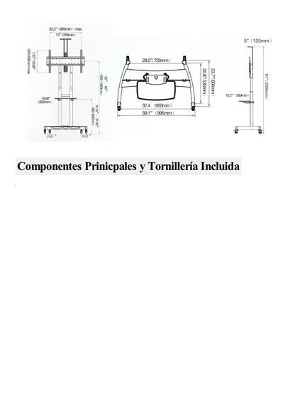 Soporte de Pantalla con Ruedas / Compatible con Monitores de 55 "a 90" / Base para Colocar Accesorios Adicionales / Vesa 200*200 - 800*500