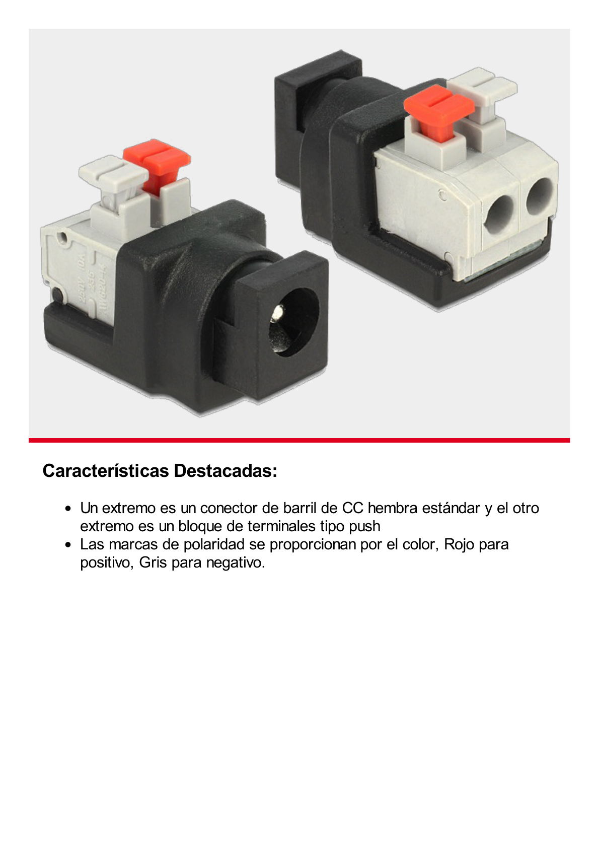 Adaptador tipo Jack de 3.5 mm Hembra Polarizado de 12 Vcc con Terminales de Presión