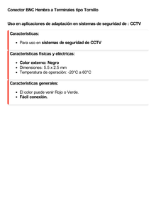 Conector BNC Hembra a terminales tipo Tornillo