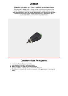 Adaptador RCA MACHO Tipo Jack Polarizado / Terminales Tipo Tornillo / Polarizado (+/-) / Recomendado para Video y AUDIO en sistemas de video vigilancia a 2 Hilos.