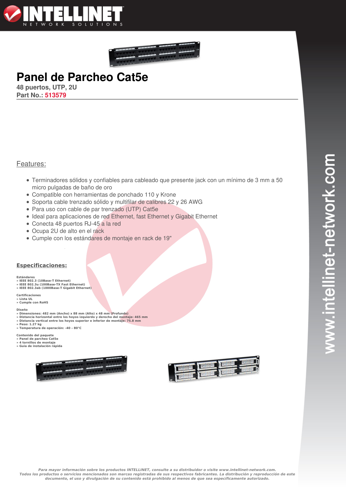 PANEL DE PARCHEO INTELLINET CAT 5E 48 PTOS 2U