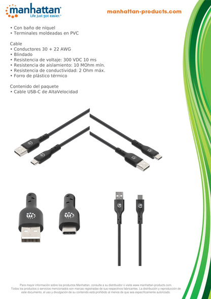 Adaptador Manhattan USB-C AM-CM 2M V2 Negro