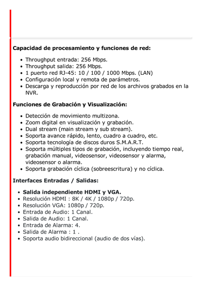 [Doble Poder de Decodificación] NVR 32 Megapixel (8K) / 16 Canales IP / 16 Puertos PoE+ / AcuSense / ANPR / Conteo de Personas / Heat Map / 2 Bahías de Disco Duro / HDMI en 8K / Soporta POS / Alarmas I/O / ACUSEARCH