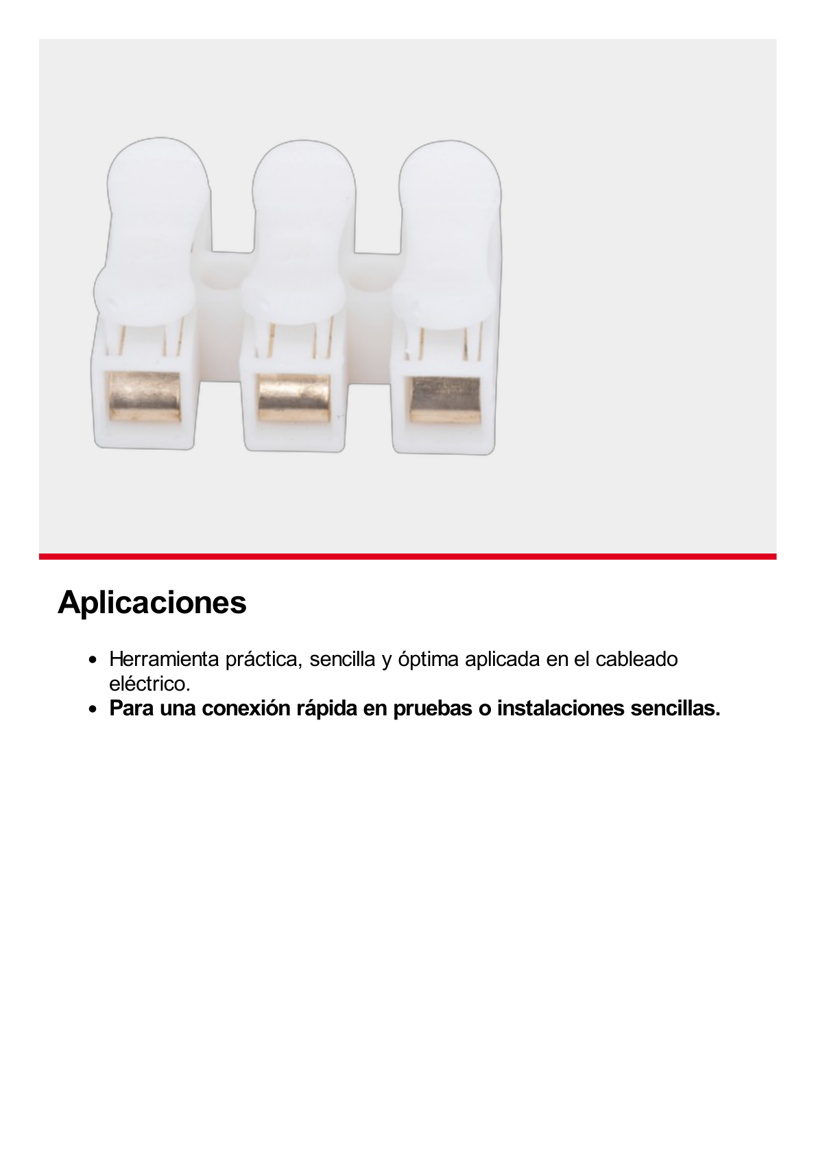 Conector tipo PUSH de 3 Contactos / Para una Conexión Rápida / Puentes de Cables