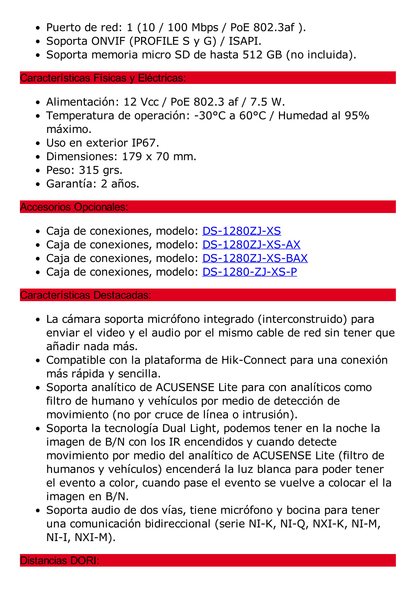 [PROTECCIÓN ACTIVA] Bala IP 4 Megapixel / Lente 2.8 mm / Dual Light (30 mts IR + 20 mts Luz Blanca)  / Audio de Dos Vías /  Luz Intermitente y Alerta de Audio / Micrófono Integrado / ACUSENSE Lite / Exterior IP67 / H.265 / PoE / ONVIF