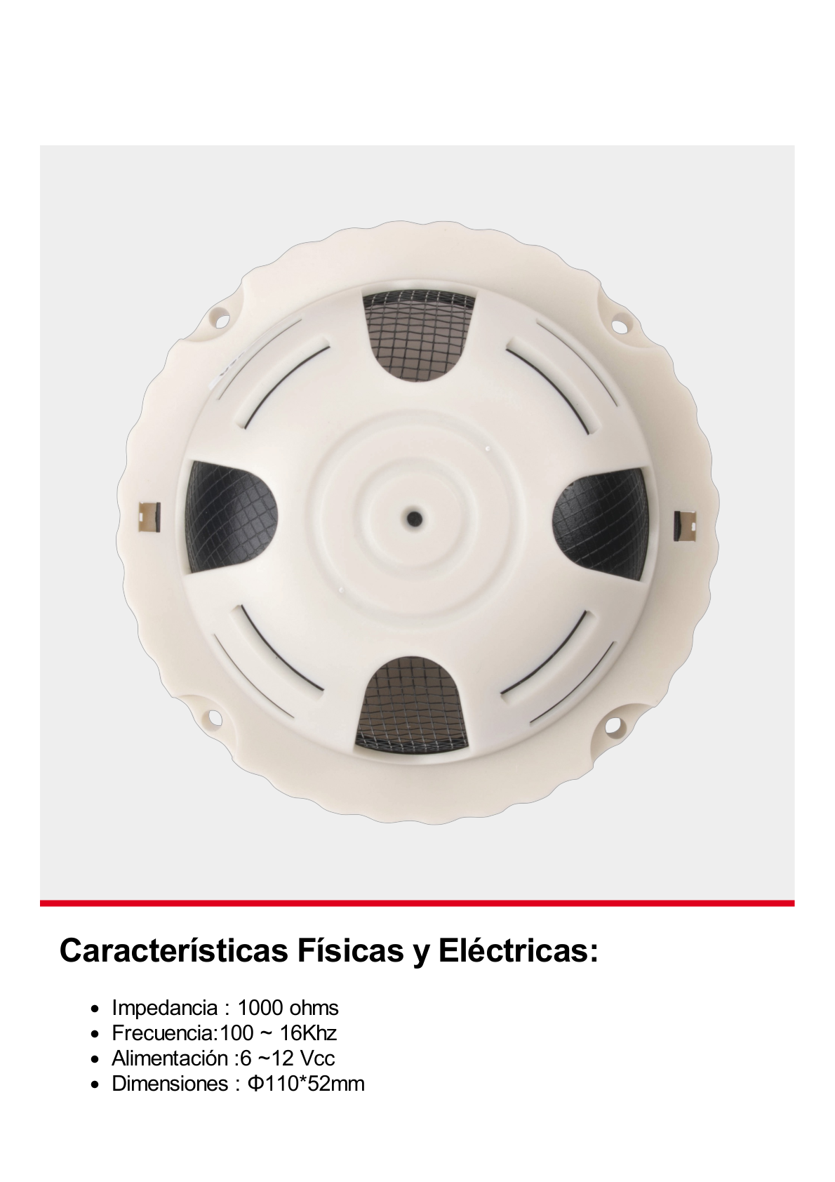 Micrófono omnidireccional, en sensor de humo, alta fidelidad, con distancia de recepción de 10-100 metros cuadrados